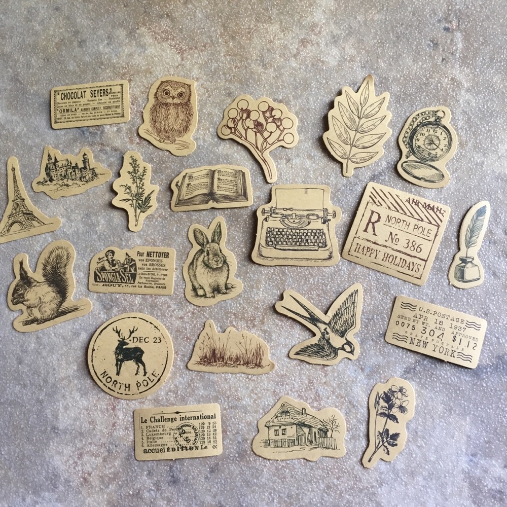 Set Of 7 Vintage Style Stickers